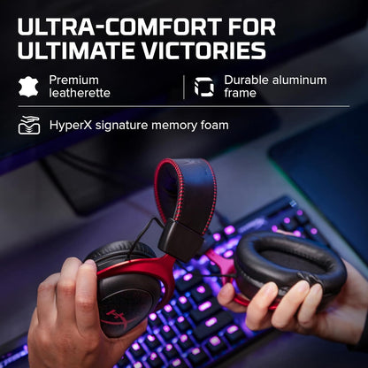 HyperX Cloud II Gaming Headset – 7.1 Surround Sound, Memory Foam, Red