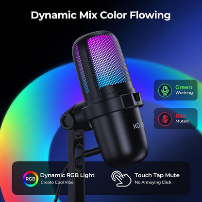 USB RGB Gaming Microphone | Condenser Mic for PC & PS5, Gain Knob, Headphone Jack