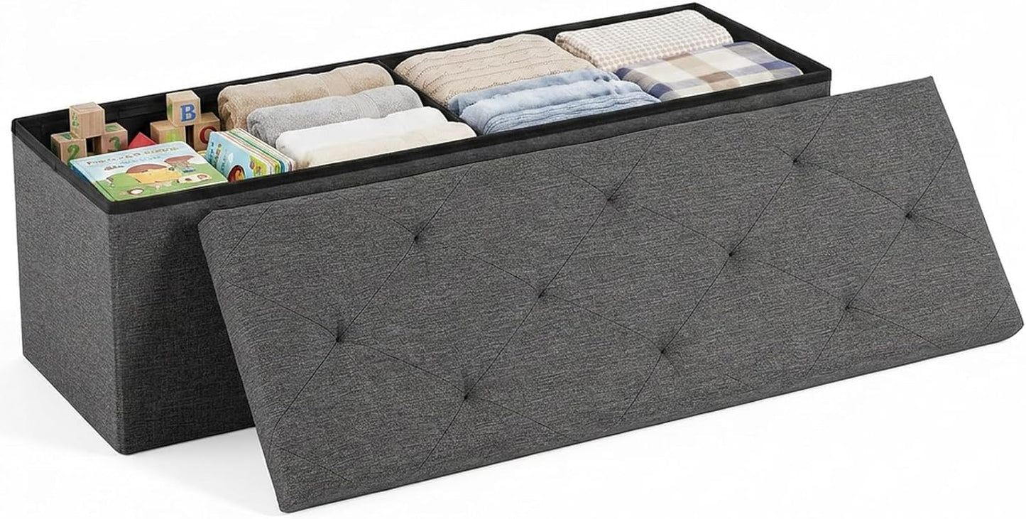 DUMOS 43" Folding Storage Ottoman Bench – Heavy Duty 660 lbs Capacity, Extra Thick Padded Seat | Large Storage Chest & Footrest for Bedroom, Living Room & Entryway (Grey)