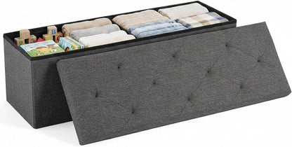 DUMOS 43" Folding Storage Ottoman Bench – Heavy Duty 660 lbs Capacity, Extra Thick Padded Seat | Large Storage Chest & Footrest for Bedroom, Living Room & Entryway (Grey)