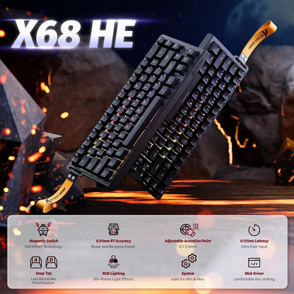ATTACK SHARK X68 HE RT 60% Hall Effect Gaming Keyboard – 8KHz, RGB, Wired