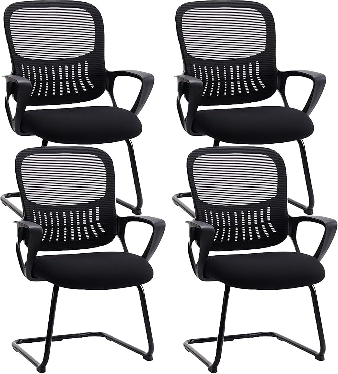 Sweetcrispy Mesh Office Guest Chairs with Lumbar Support – Set of 4 (Black)