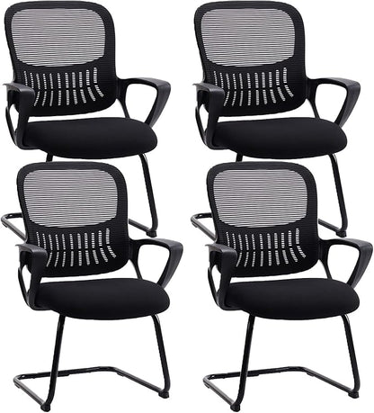 Sweetcrispy Mesh Office Guest Chairs with Lumbar Support – Set of 4 (Black)