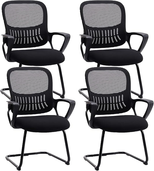 Sweetcrispy Mesh Office Guest Chairs with Lumbar Support – Set of 4 (Black)