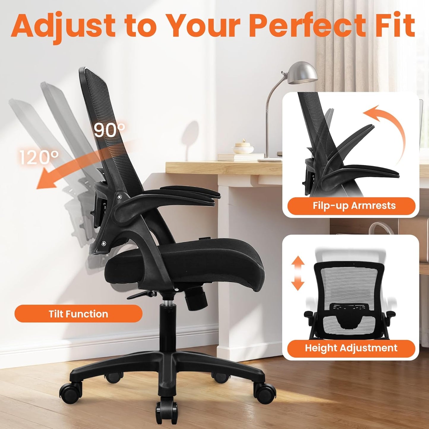 NEO CHAIR High-Back Ergonomic Mesh Office Chair with Flip-Up Arms – Black