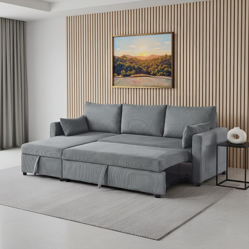 Ball & Cast 86" L-Shaped Pull-Out Sleeper Sofa with Reversible Storage Chaise