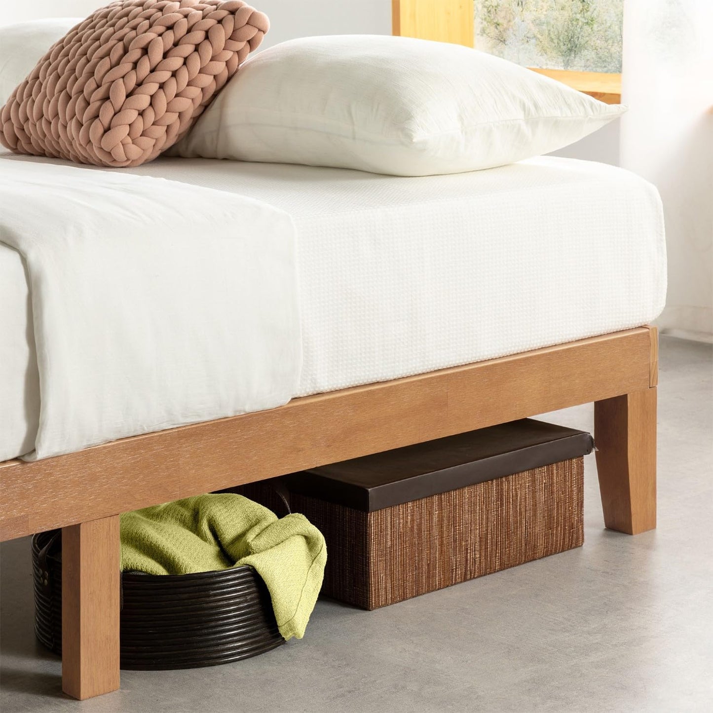 Mellow Queen Solid Pine Platform Bed Frame – 12" Wooden Slats, No Box Spring, Naturalista Classic