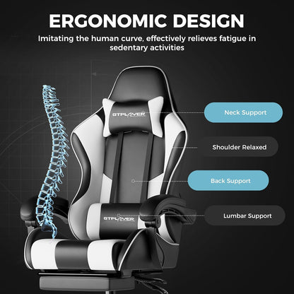 GTPLAYER Gaming Chair with Footrest & Lumbar Support – (Pearl White)