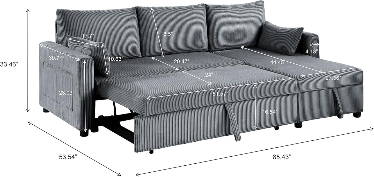 Ball & Cast 86" L-Shaped Pull-Out Sleeper Sofa with Reversible Storage Chaise