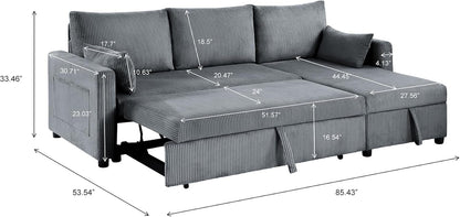 Ball & Cast 86" L-Shaped Pull-Out Sleeper Sofa with Reversible Storage Chaise