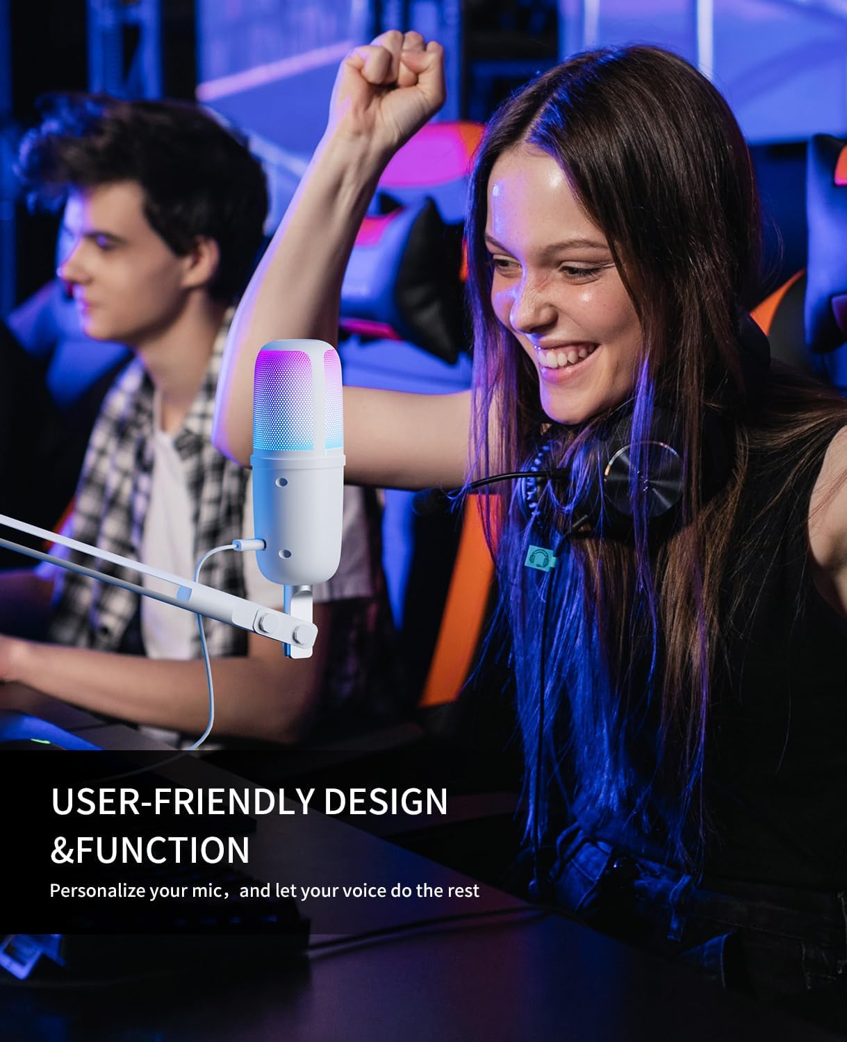 RGB USB Gaming Microphone, White | Touch Mute, Plug & Play
