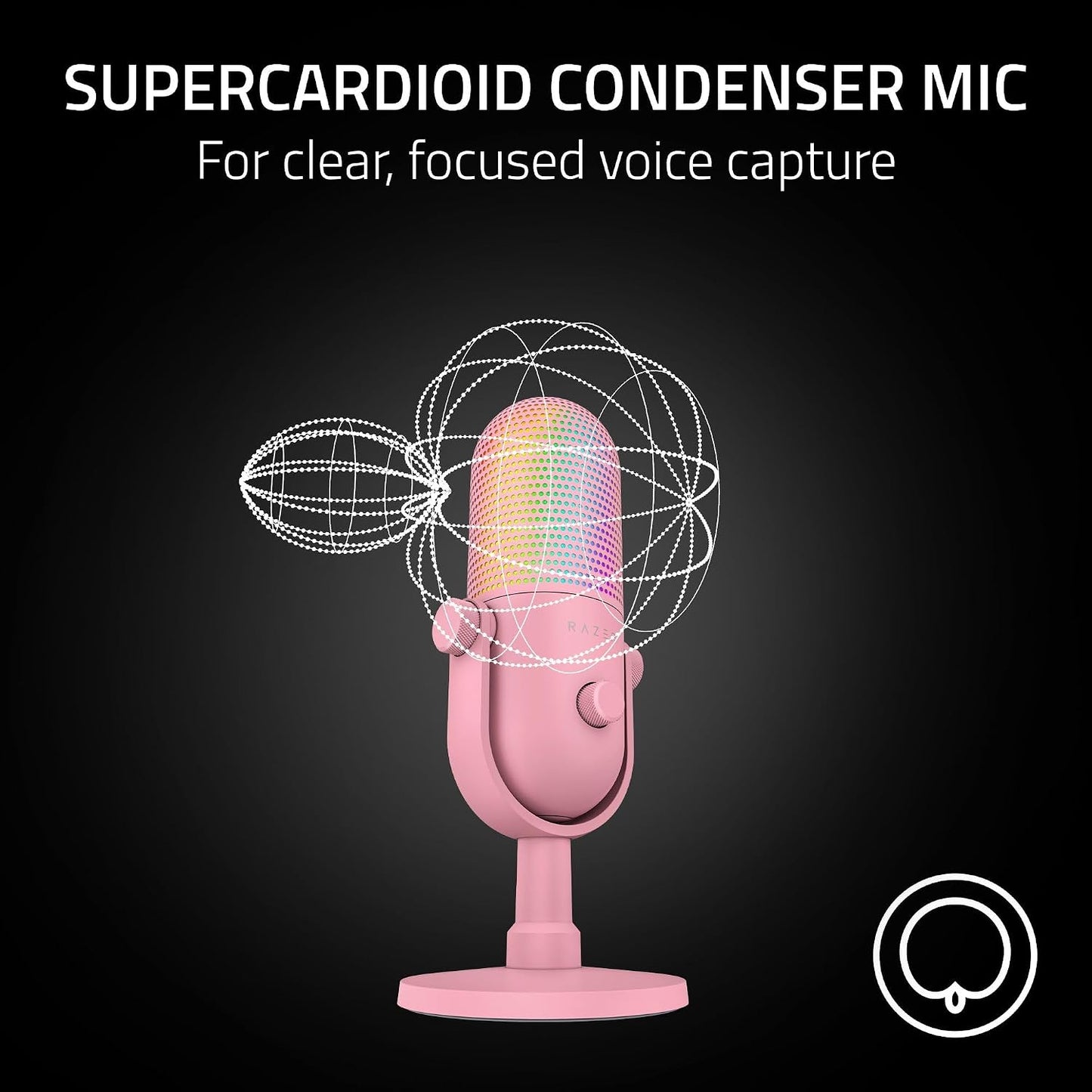 Razer Seiren V3 Chroma USB-C Gaming Microphone, AI Noise Isolation, RGB, Tap-to-Mute, Pink