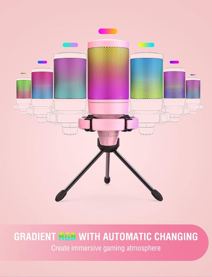 FIFINE AmpliGame Pink USB Gaming Microphone | RGB Condenser Mic for PC/PS5
