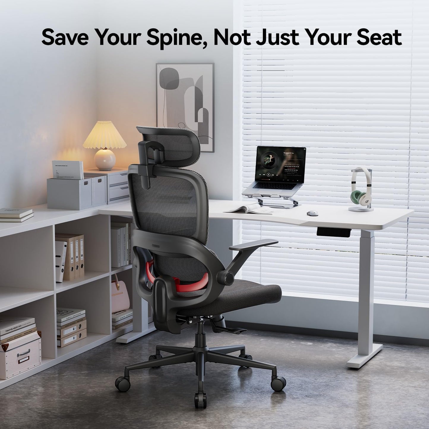SIHOO B100 SE Ergonomic Office Chair with Adaptive Lumbar Support & Flip-Up Armrests, Jet Black