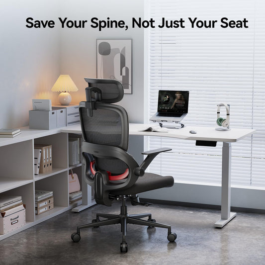SIHOO B100 SE Ergonomic Office Chair with Adaptive Lumbar Support & Flip-Up Armrests, Jet Black