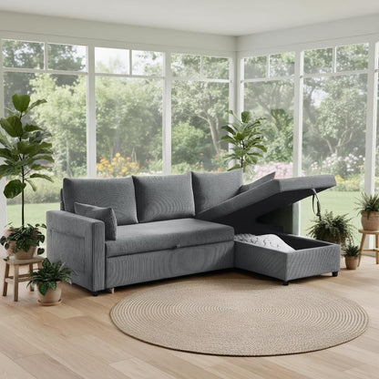 Ball & Cast 86" L-Shaped Pull-Out Sleeper Sofa with Reversible Storage Chaise