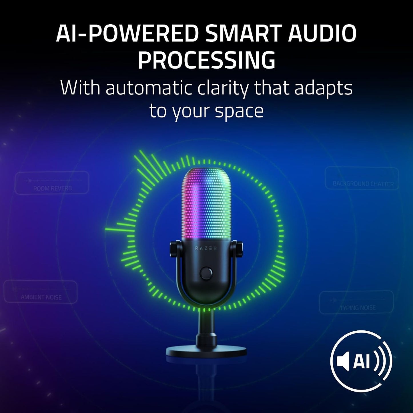 Razer Seiren V3 Chroma USB-C Gaming Microphone, AI Noise Isolation, RGB, Tap-to-Mute, Pink