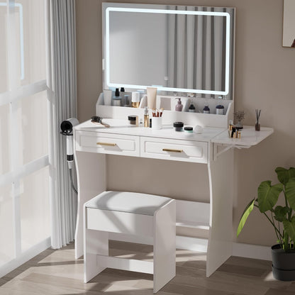 Holiday Glam White Makeup Vanity Set with Lighted Mirror & Stool