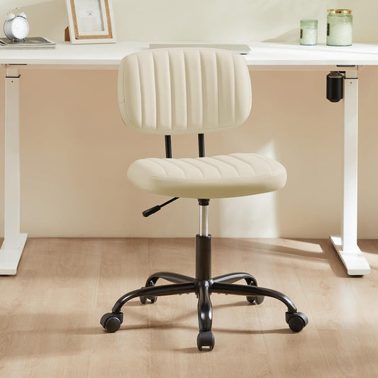 Sweetcrispy Armless PU Leather Office Desk Chair with Lumbar Support – Beige