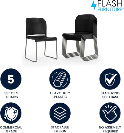 Flash Furniture Hercules Series Ergonomic Stacking Chairs – Set of 5 (Black)