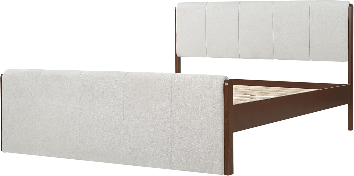 Christopher Knight Home Jayne Queen Wood Platform Bed – Upholstered Headboard & Footboard, Gray/Walnut