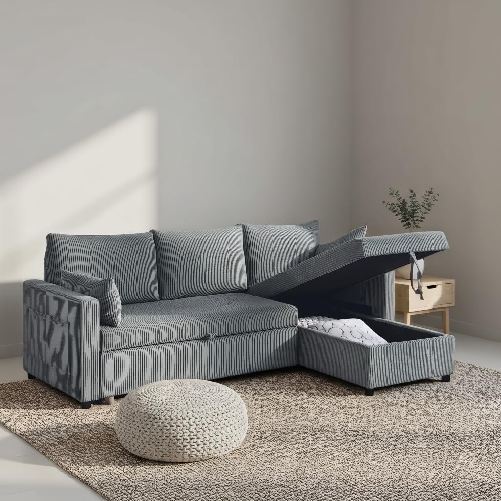 Ball & Cast 86" L-Shaped Pull-Out Sleeper Sofa with Reversible Storage Chaise