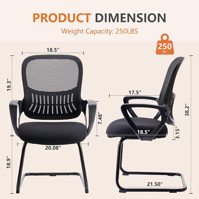 Sweetcrispy Mesh Office Guest Chairs with Lumbar Support – Set of 4 (Black)