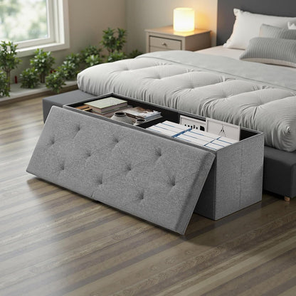 DUMOS 43" Folding Storage Ottoman Bench – Heavy Duty 660 lbs Capacity, Extra Thick Padded Seat | Large Storage Chest & Footrest for Bedroom, Living Room & Entryway (Grey)