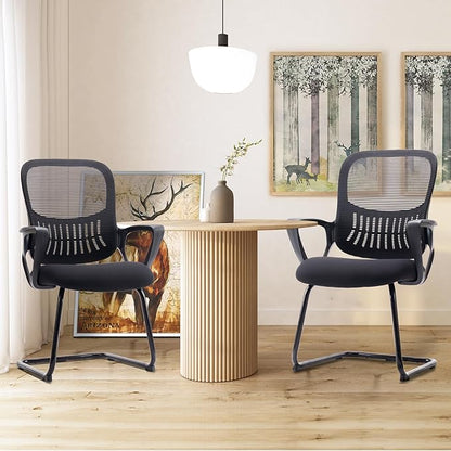 Sweetcrispy Mesh Office Guest Chairs with Lumbar Support – Set of 4 (Black)