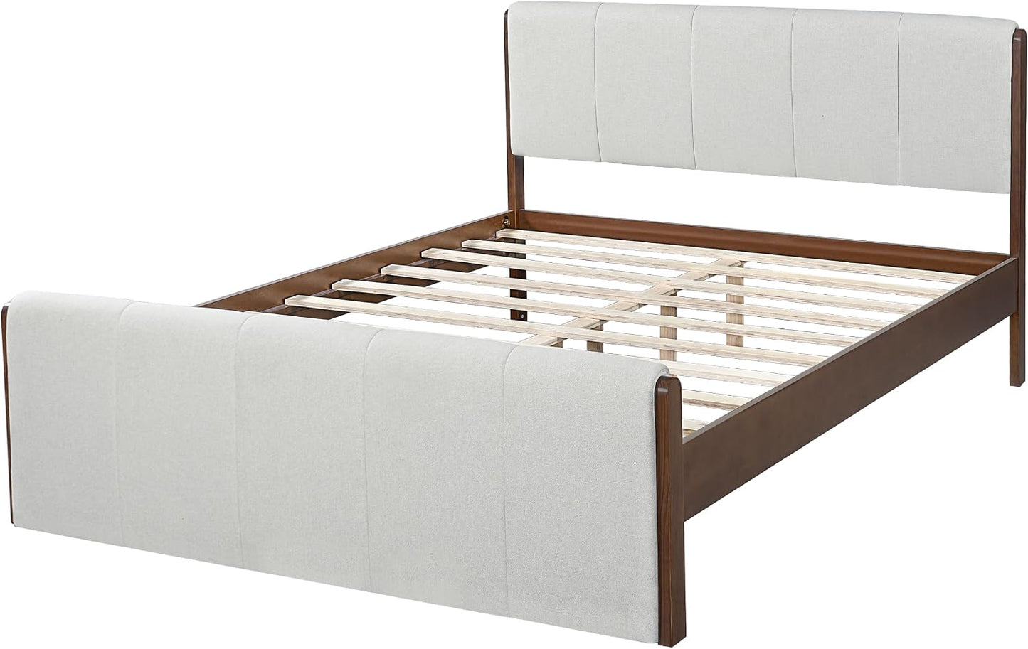 Christopher Knight Home Jayne Queen Wood Platform Bed – Upholstered Headboard & Footboard, Gray/Walnut
