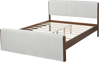 Christopher Knight Home Jayne Queen Wood Platform Bed – Upholstered Headboard & Footboard, Gray/Walnut