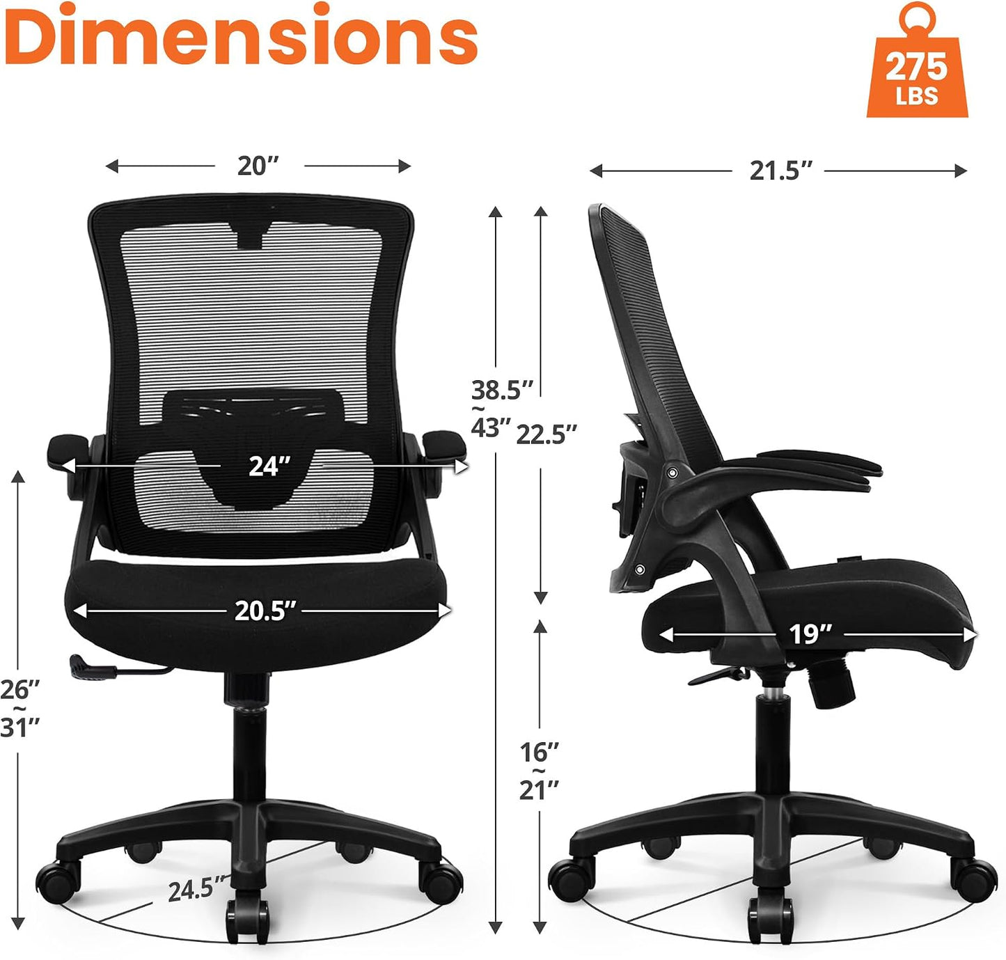 NEO CHAIR High-Back Ergonomic Mesh Office Chair with Flip-Up Arms – Black