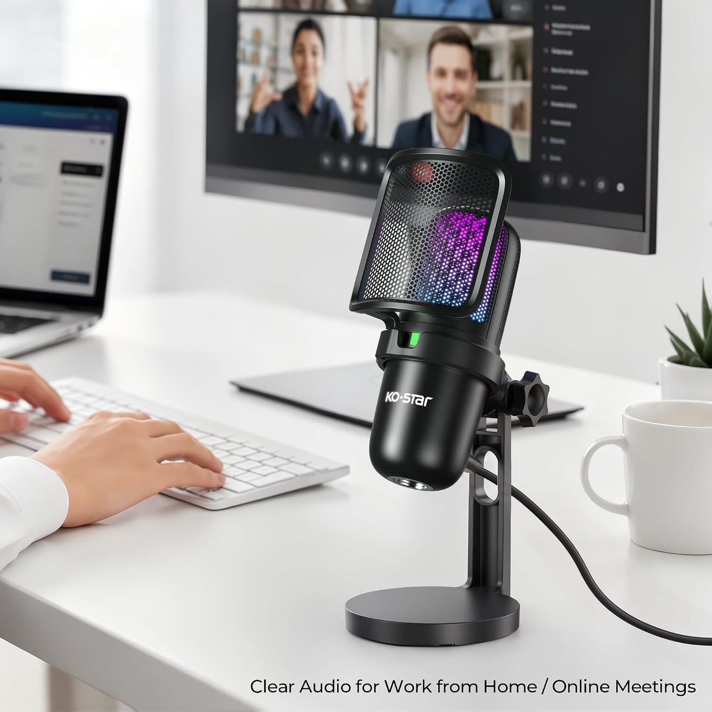 USB RGB Gaming Microphone | Condenser Mic for PC & PS5, Gain Knob, Headphone Jack