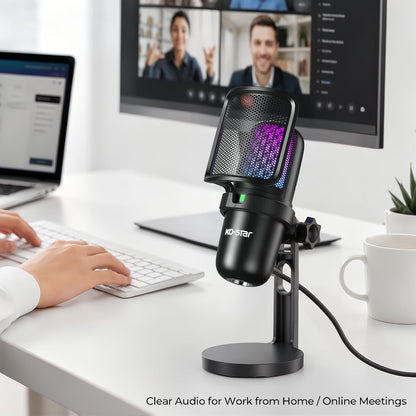 USB RGB Gaming Microphone | Condenser Mic for PC & PS5, Gain Knob, Headphone Jack