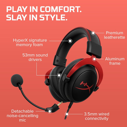 HyperX Cloud II Gaming Headset – 7.1 Surround Sound, Memory Foam, Red