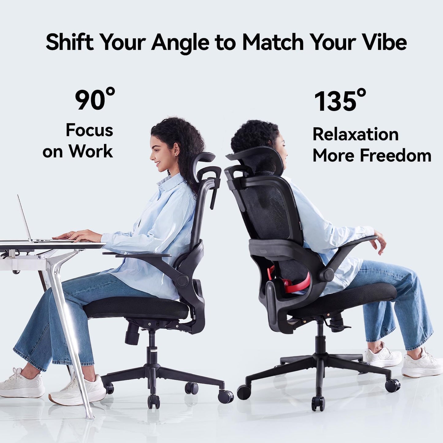 SIHOO B100 SE Ergonomic Office Chair with Adaptive Lumbar Support & Flip-Up Armrests, Jet Black