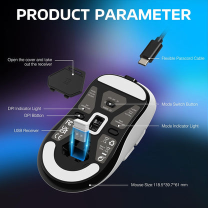 ATTACK SHARK X3 Tri-Mode Wireless Gaming Mouse, 26K DPI, White