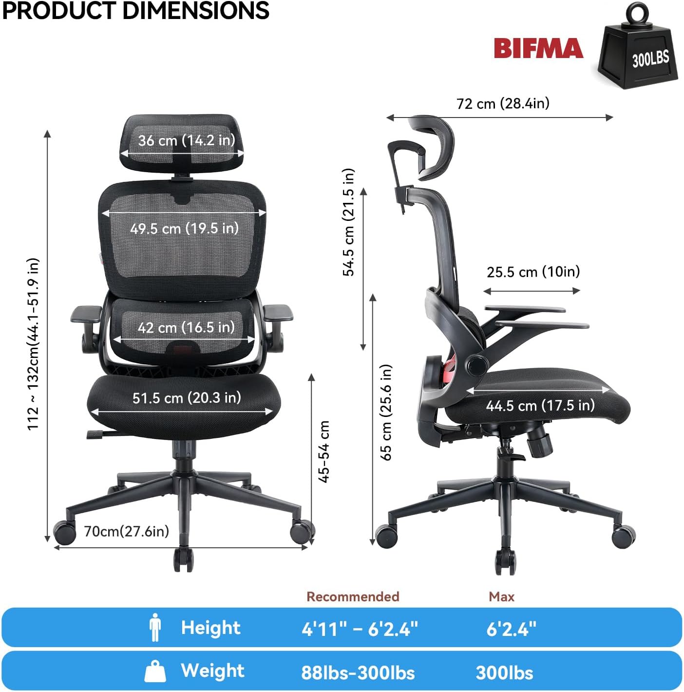 SIHOO B100 SE Ergonomic Office Chair with Adaptive Lumbar Support & Flip-Up Armrests, Jet Black