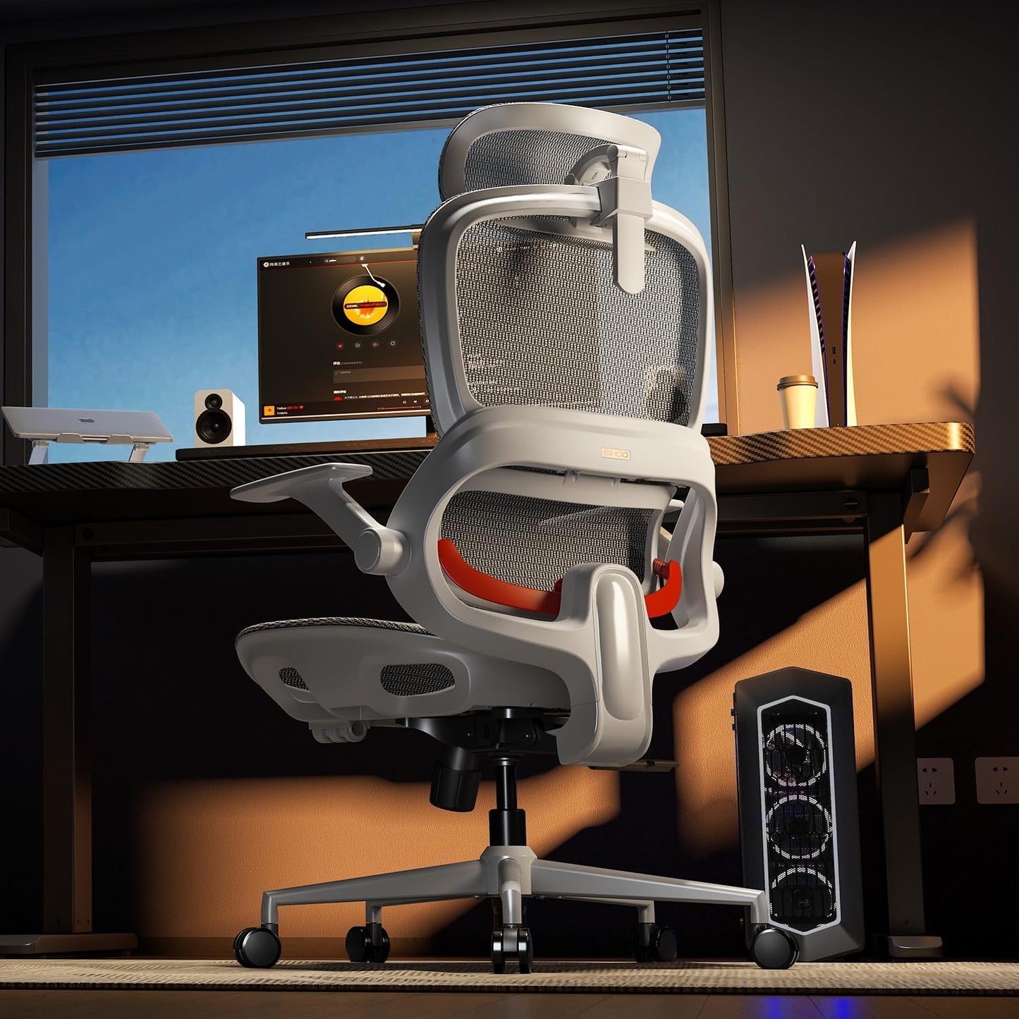 SIHOO B100 Ergonomic Office Chair with Adaptive Lumbar Support & Wide Headrest, Grey