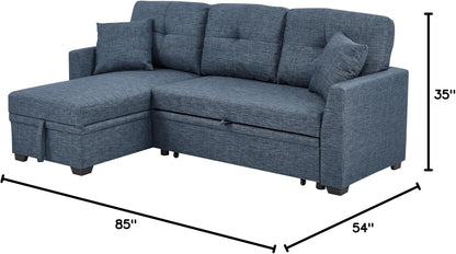 Ball & Cast 85" Convertible Sectional Sleeper Sofa with Storage Chaise (Blue)