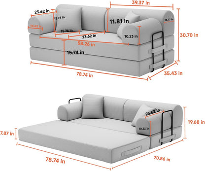 KEIKI 78" 4-in-1 Convertible Sleeper Chair & Loveseat Bed (Ochre Corduroy)