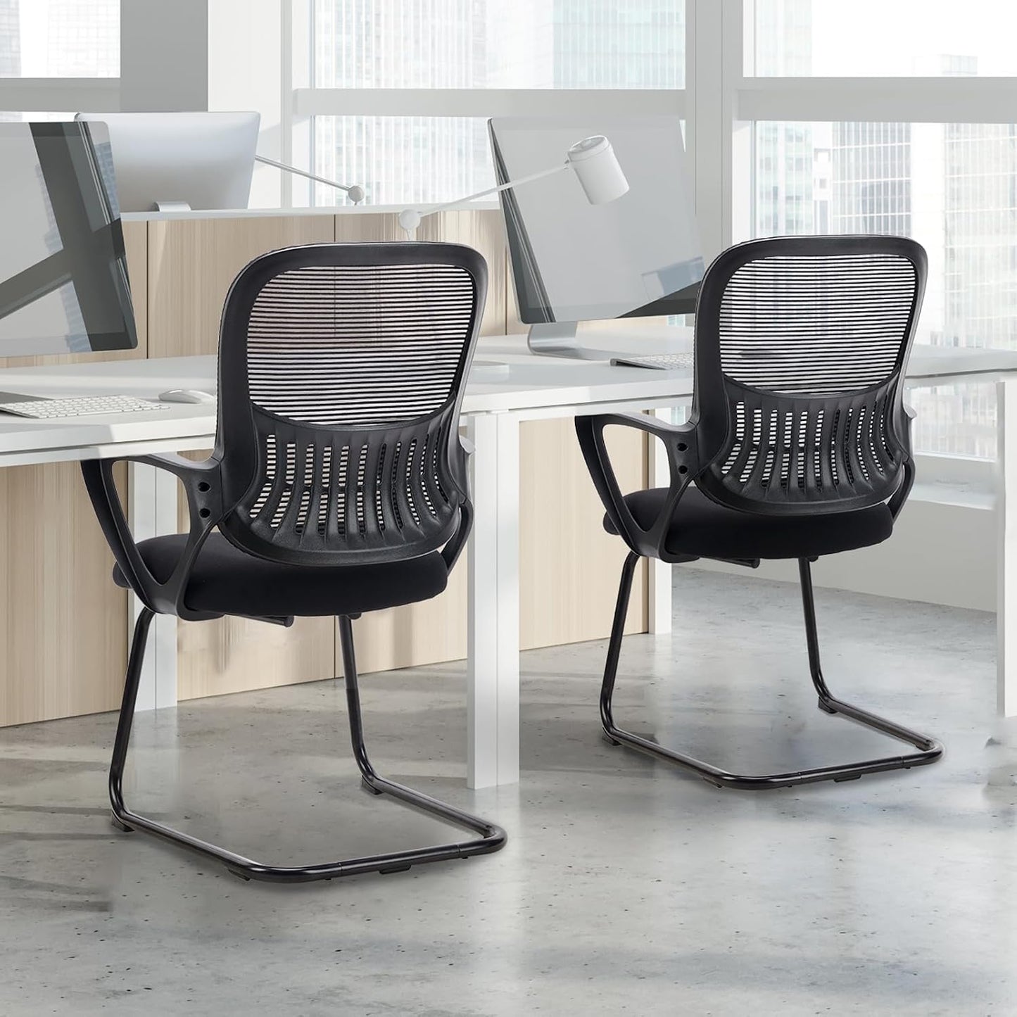 Sweetcrispy Mesh Office Guest Chairs with Lumbar Support – Set of 4 (Black)