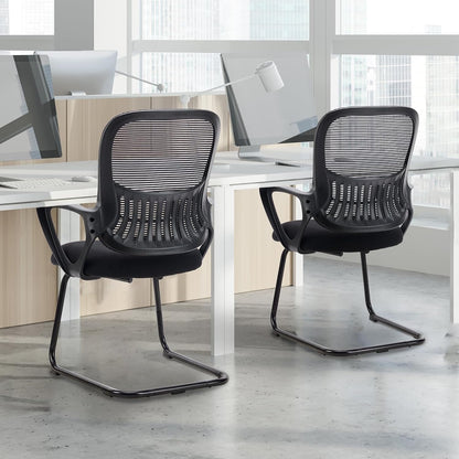 Sweetcrispy Mesh Office Guest Chairs with Lumbar Support – Set of 4 (Black)