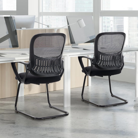 Sweetcrispy Mesh Office Guest Chairs with Lumbar Support – Set of 4 (Black)