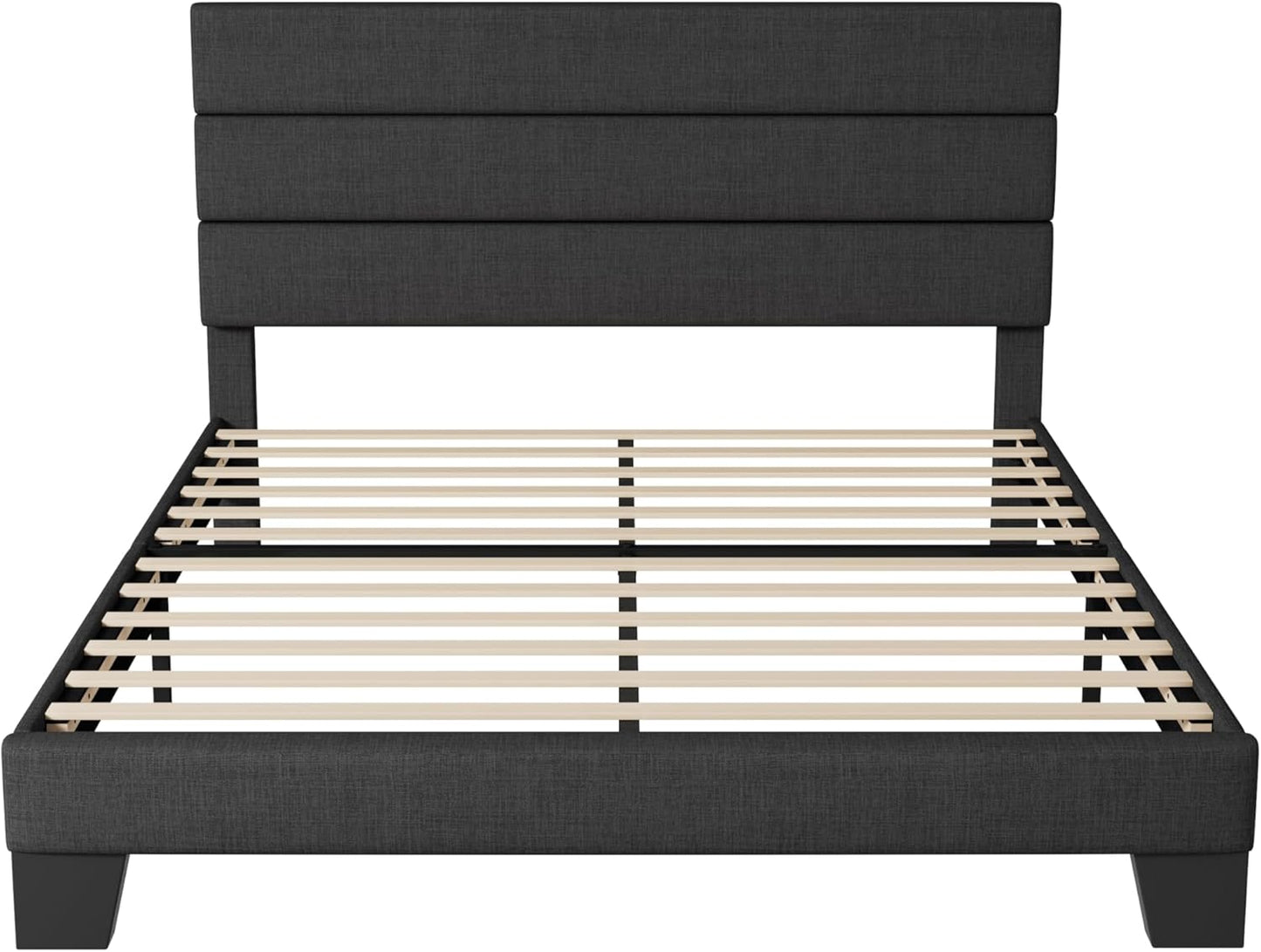 Allewie Modern Dark Grey Queen Upholstered Bed Frame with Wooden Slat Support