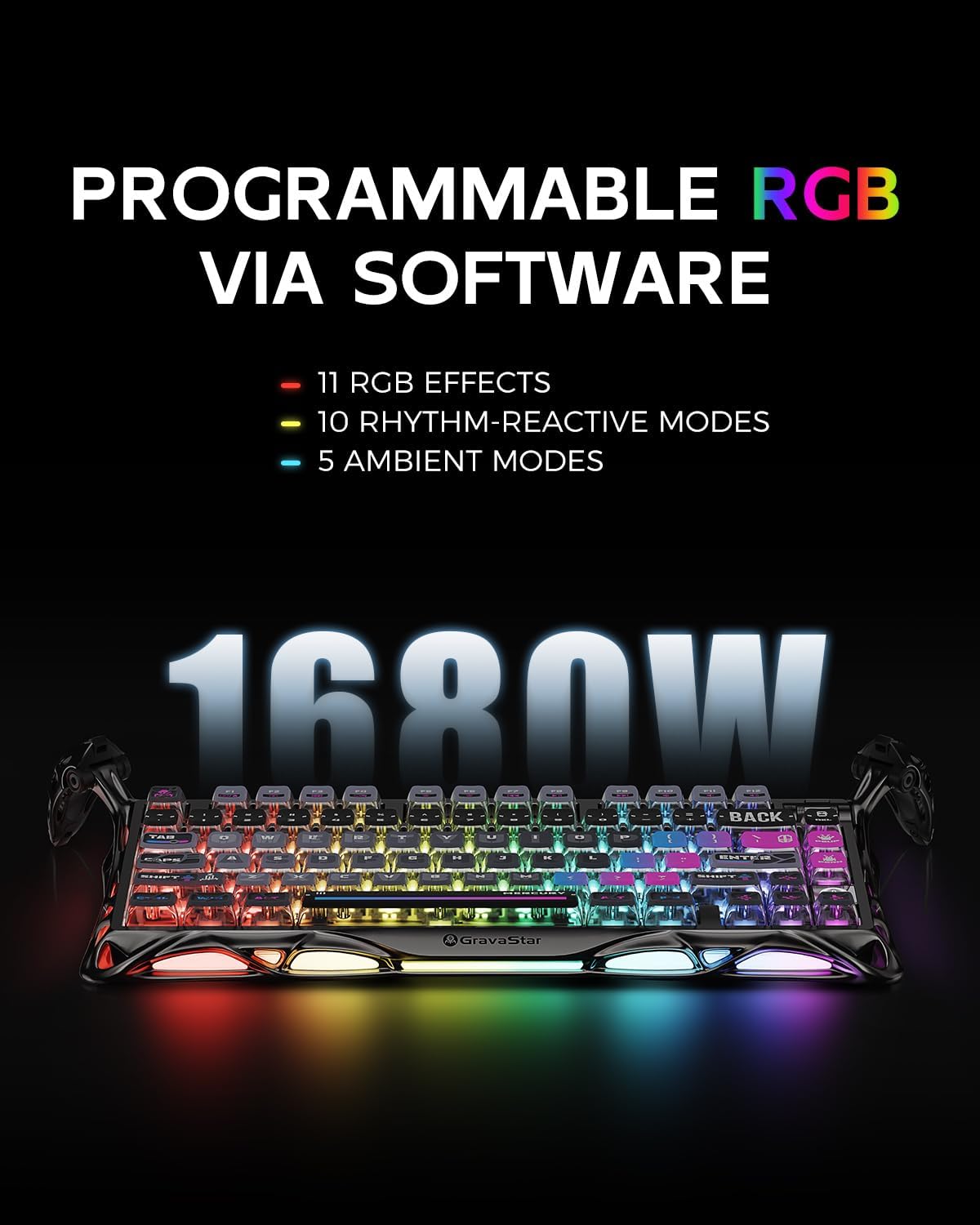 GravaStar Mercury K1 Pro 75% Gaming Keyboard – Wireless, RGB, Hot-Swappable Switches