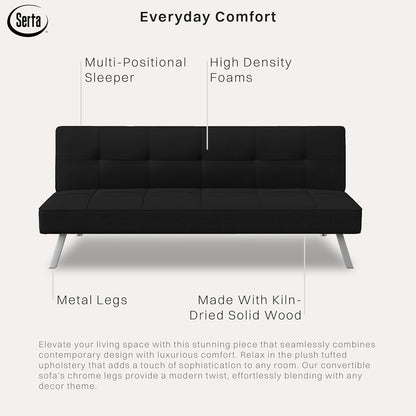 Serta Rane 66.1" 3-in-1 Convertible Futon Sleeper Couch (Black)