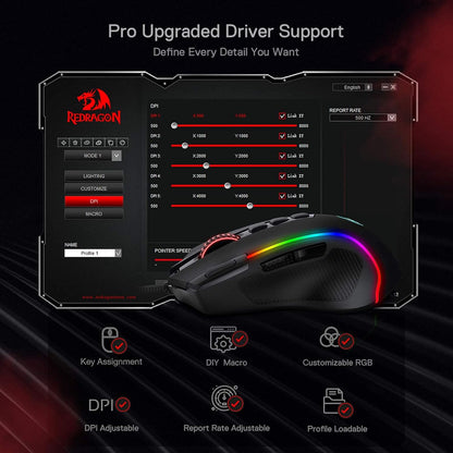 Redragon M612 Wired RGB Gaming Mouse, 8000 DPI, Programmable Buttons