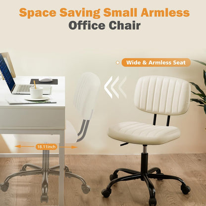 Sweetcrispy Armless PU Leather Office Desk Chair with Lumbar Support – Beige