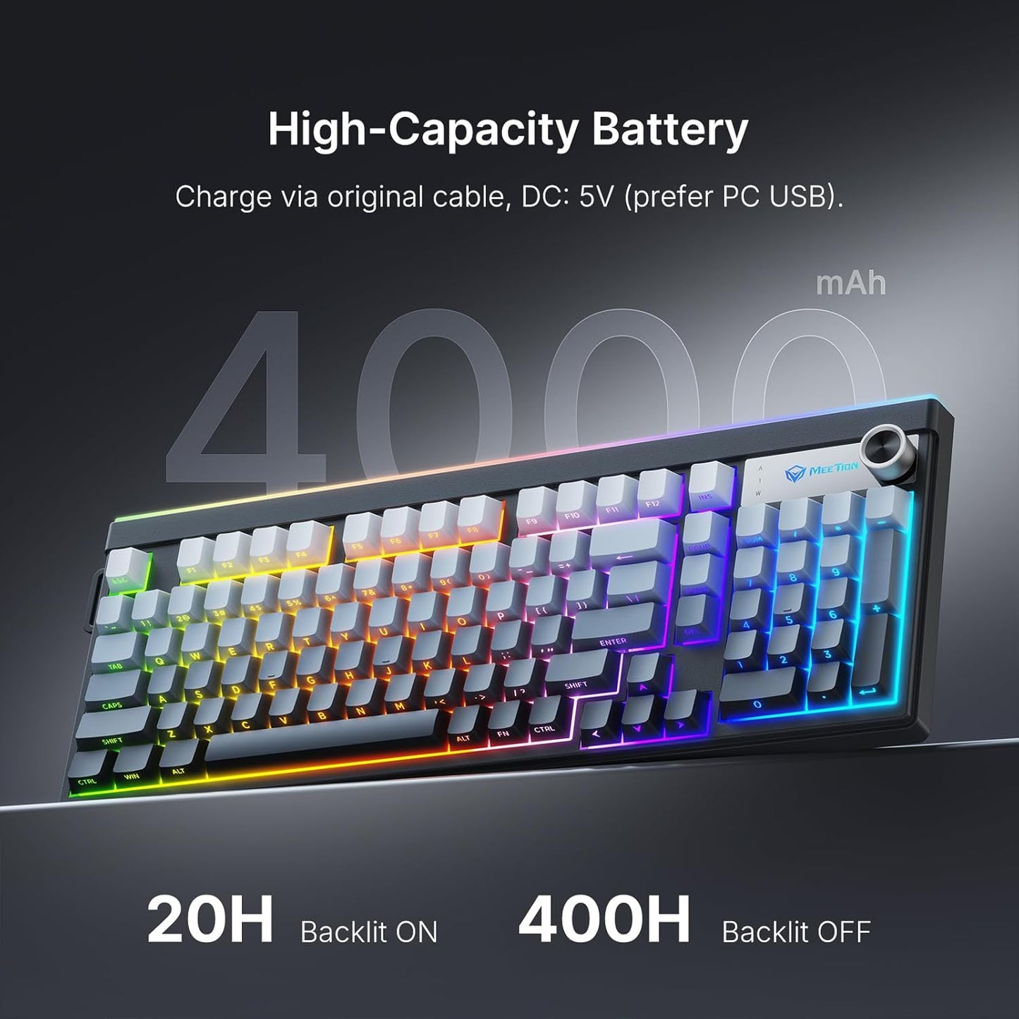 MEETION 98-Key Tri-Mode Wireless Gaming Keyboard – RGB, Bluetooth/2.4G/USB, Black